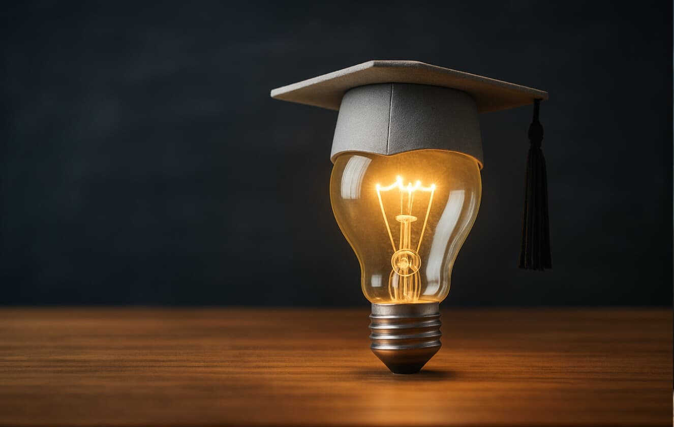 Light bulb with a mortarboard cap on top